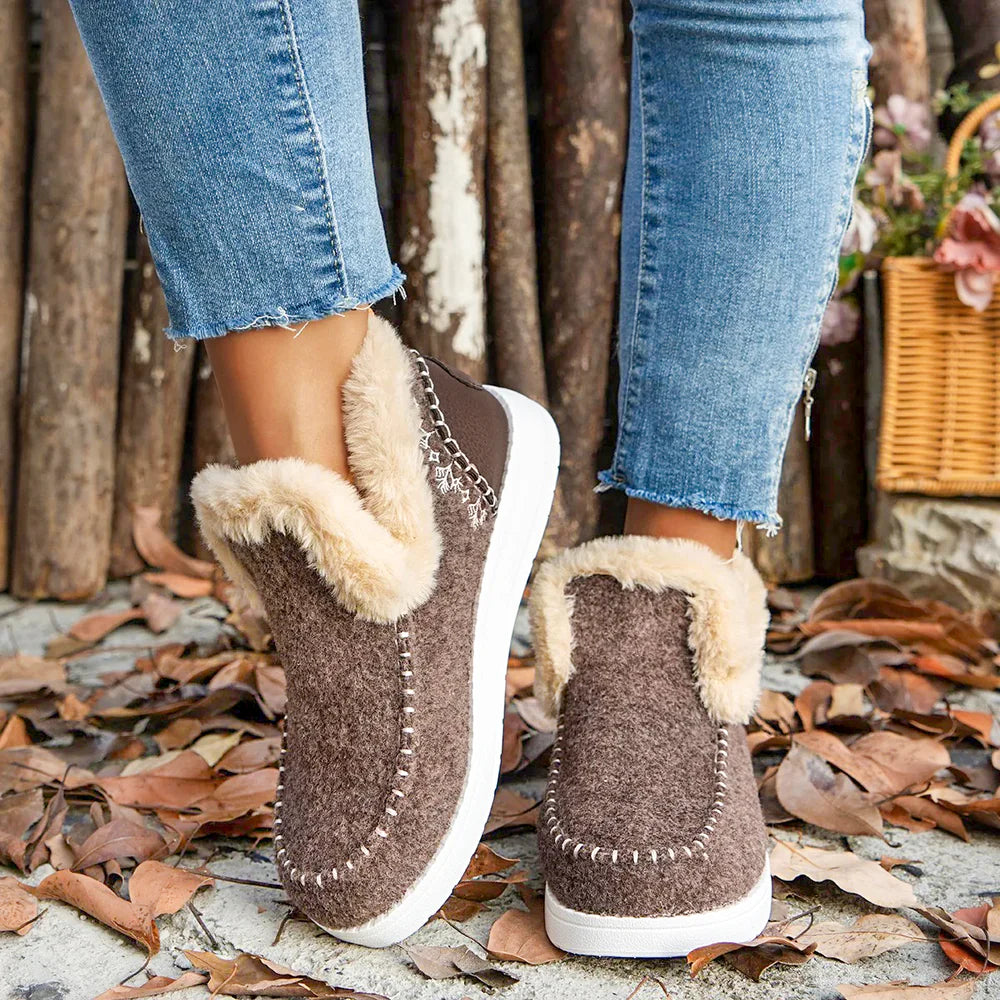 Fleece Ankle Boots, Cozy Furry Slip-On Winter Snow Boots