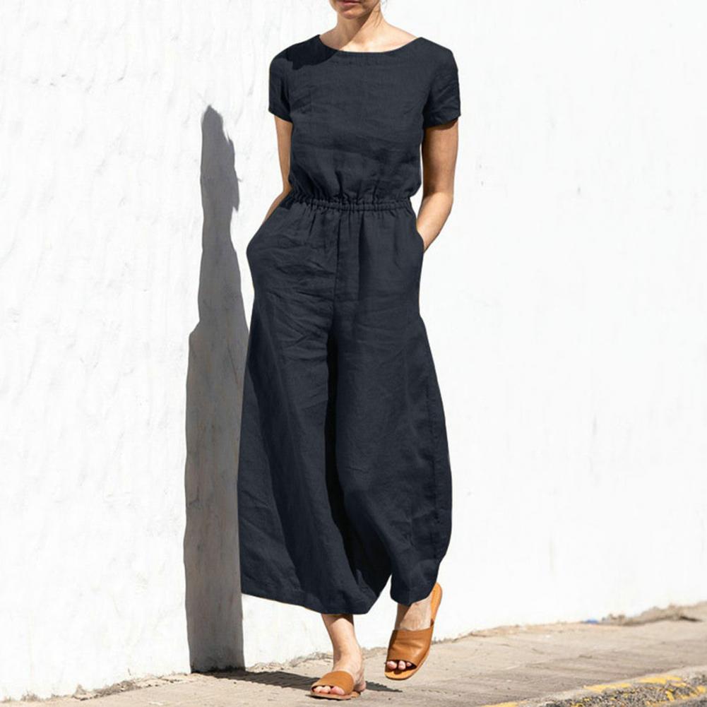 On This Week Sale OFF 50%🔥Casual Crew Neck Wide Leg Summer Solid Jumpsuit