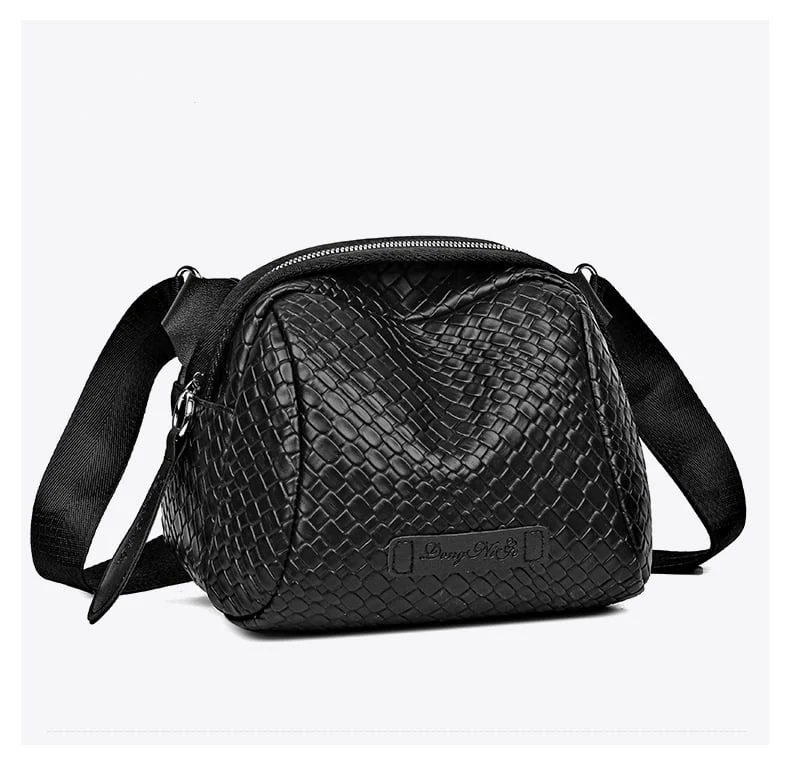 Hand Weaving Large Capacity Crossbody Shoulder Bag, Stylish Leather Shell Bag