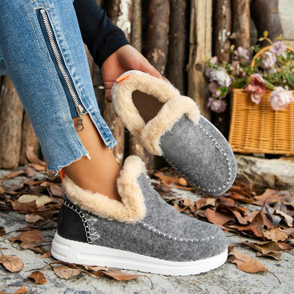 Fleece Ankle Boots, Cozy Furry Slip-On Winter Snow Boots