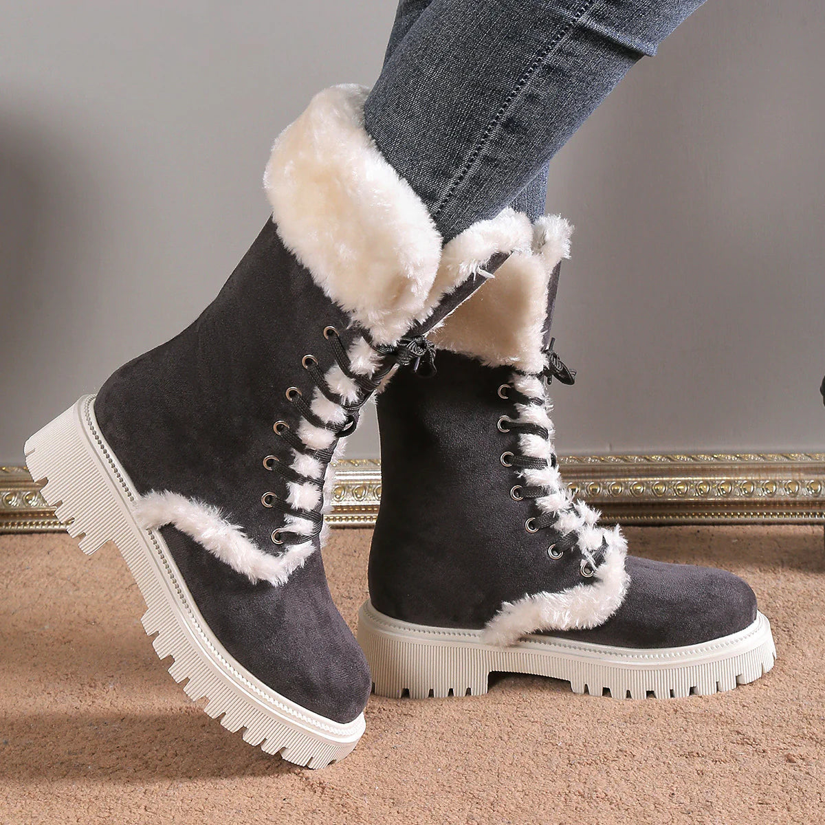 SafeStep™ Women’s Non-Slip Mid-Calf Cotton Boots – Warm, Supportive, Everyday Wear