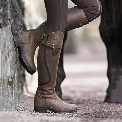 RiderGuard™ Women’s Vegan-Leather Knee Boots – Waterproof & All-Day Comfort