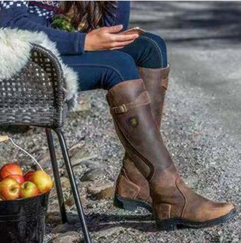 RiderGuard™ Women’s Vegan-Leather Knee Boots – Waterproof & All-Day Comfort