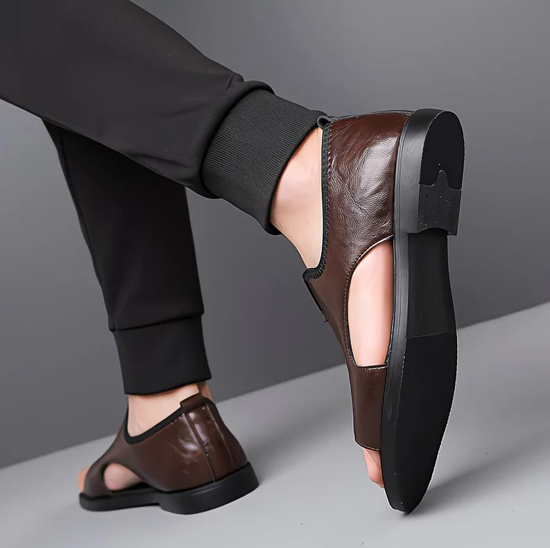 Men’s Leather Slip-On Sandals – All-Day Comfort & Support