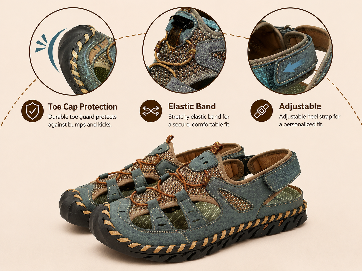 TrekStep™ Men’s Closed-Toe Comfort Sandals – Breathable Support for All-Day Walking