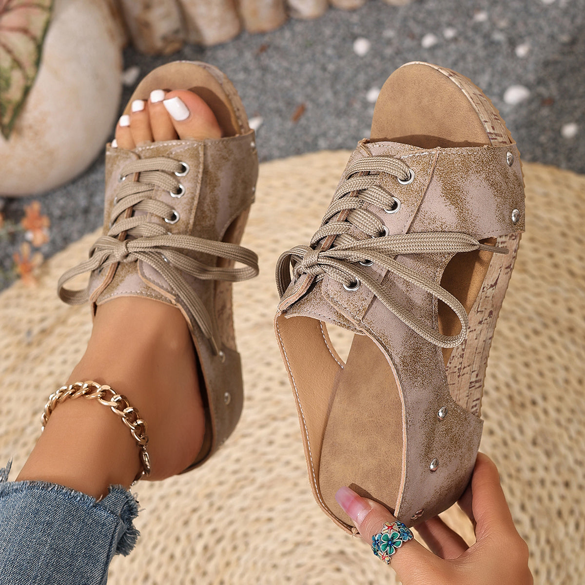 WillowWalk™ Comfort Wedge Sandals – Adjustable Lace-Up Fit For All-Day Walking