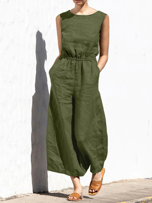 On This Week Sale OFF 50%🔥Casual Crew Neck Wide Leg Summer Solid Jumpsuit
