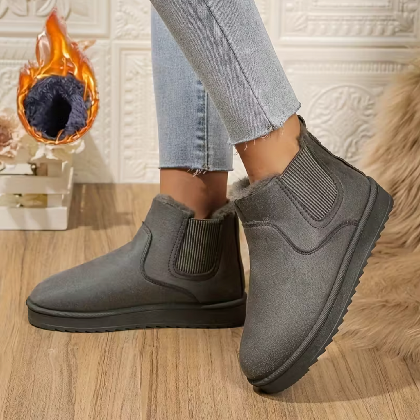 Women’s Plush-Lined Ankle Boots – Lightweight Slip-On, Wide-Friendly Comfort