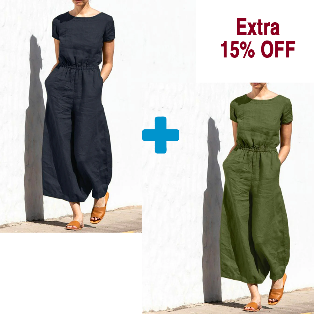 On This Week Sale OFF 50%🔥Casual Crew Neck Wide Leg Summer Solid Jumpsuit